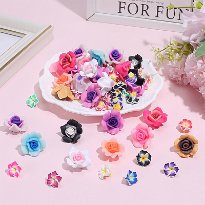 Handmade Polymer Clay 3D Flower Plumeria Beads CLAY-ME0001-08-1