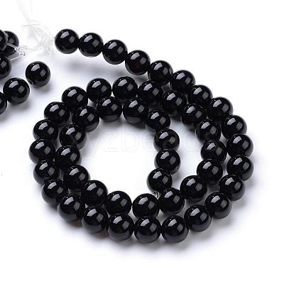 Natural Dyed & Heated Black Onyx Round Bead Strands G-T055-6mm-10-1