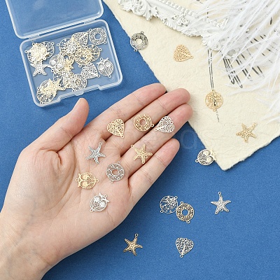 40Pcs 10 Styles Rack Plating Brass Hollow Out Connector Charms KKC-FS0001-03-1
