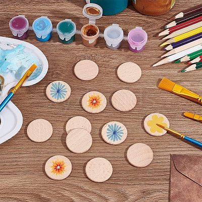 50Pcs Unfinished Natural Beech Wood Cabochons WOOD-HY0001-01-1