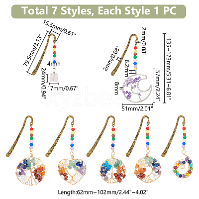 7Pcs 7 Styles Tibetan Style Alloy Bookmarks AJEW-UN00008-1