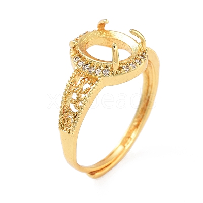 Rack Plating Oval Brass Micro Pave Cubic Zirconia Adjustable Ring Components KK-Q819-06G-1
