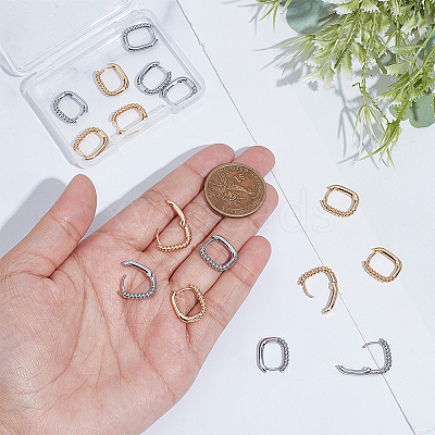 16Pcs 2 Colors Half Spiral Rectangle Brass Hoop Earrings for Women EJEW-UN0003-26-1