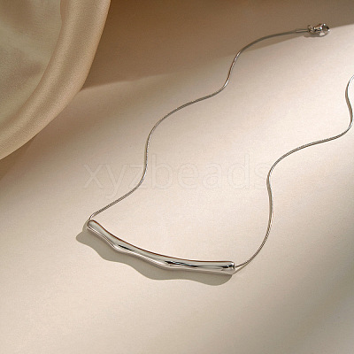 304 Stainless Steel Twisted Curved Bar Pendant Necklaces for Women SJ7114-2-1