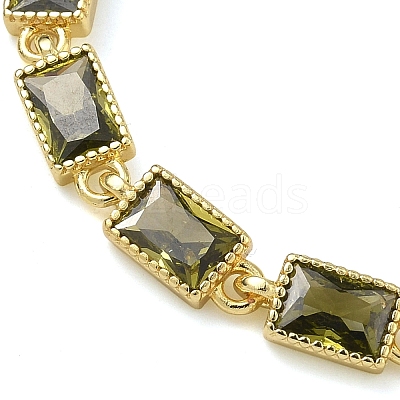 Rectangle Brass Pave Cubic Zirconia Link Chain Bracelets for Women BJEW-P385-05G-06-1