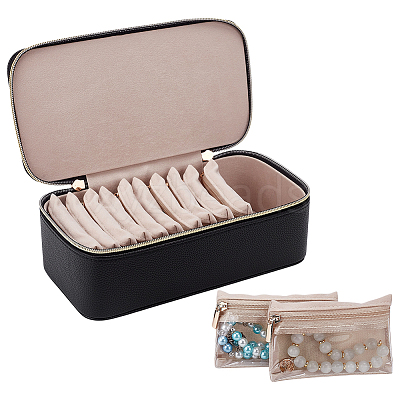 Portable Travel PU Leather Jewelry Organizer Handled Boxes CON-WH0107-71B-1