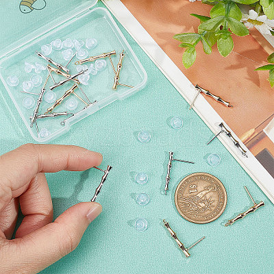 20Pcs Brass Bamboo Shape Stud Earring Findings KK-BBC0004-91-1