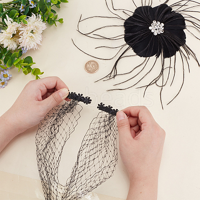 Bridal Wedding Mesh Feather Fascinator Hats Hair Chips OHAR-WH0011-47B-1