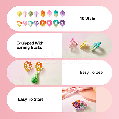 32Pcs 16 Style Spray Painted Iron Stud Earring Findings FIND-TA0001-87-1