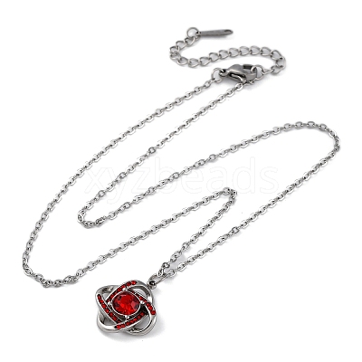 304 Stainless Steel Hyacinth Rhinestone Criss-cross Pendant Cable Chain Necklaces for Women STAS-Z114-21P-1