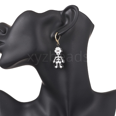 MIYUKI Delica Beads Beaded Skeleton Leverback Earrings EJEW-MZ00580-1