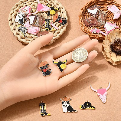 24Pcs 12 Styles West Cowboy Theme Golden Plated Alloy Enamel Pendants FIND-YW0006-74-1