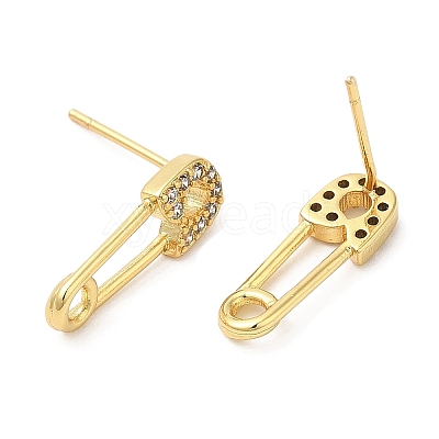 Rack Plating Brass Safety Pin Stud Earrings with Cubic Zirconia EJEW-D061-15G-1