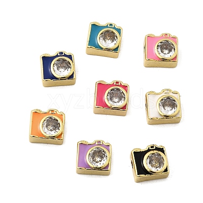 Brass Micro Pave Clear Cubic Zirconia Enamel Beads KK-I360-021G-1