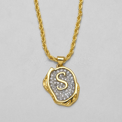 Brass Crystal Rhinestone Oval with Letter Pendant Necklaces FS-WG7CB6D-17-1