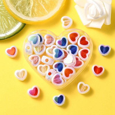32Pcs 4 Colors UV Plating Rainbow Iridescent Acrylic Beads OACR-YW0001-32B-1