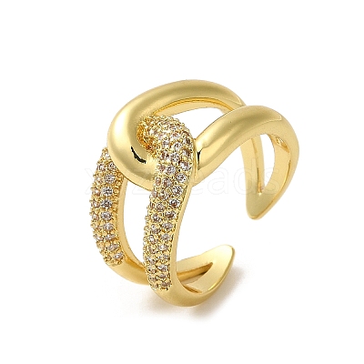 Rack Plating Brass Wrapped Knot Open Cuff Ring with Cubic Zirconia RJEW-C065-03G-1