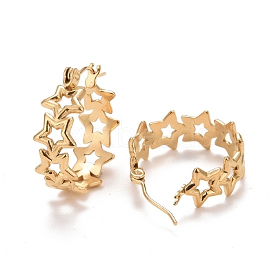 Ion Plating(IP) Hollow Star 304 Stainless Steel Hoop Earrings for Women STAS-A057-14G-1