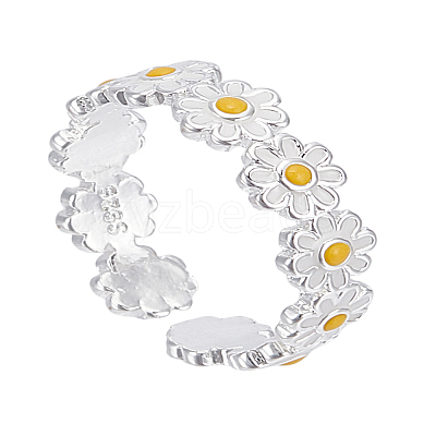 1Pc Brass Enamel Daisy Finger Ring for Women RJEW-LP0001-35-1
