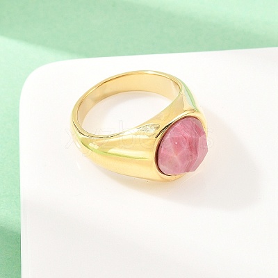 304 Stainless Steel Natural Rhodochrosite Finger Rings RJEW-F203-02G-02-1
