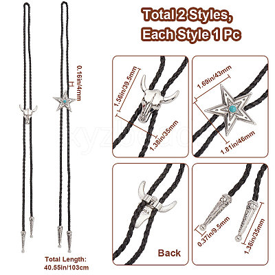 2Pcs 2 Styles Adjustable Vintage PU Leather Bolo Tie NJEW-GF0001-13AS-1