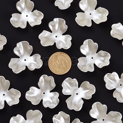 3-Petal Flower ABS Plastic Imitation Pearl Bead Caps X-OACR-R016-05-1