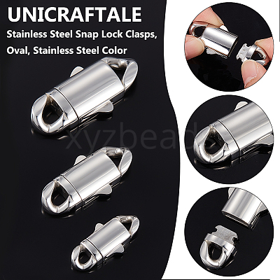 3Pcs 3 Styles 304 Stainless Steel Snap Lock Clasps STAS-UN0053-39-1