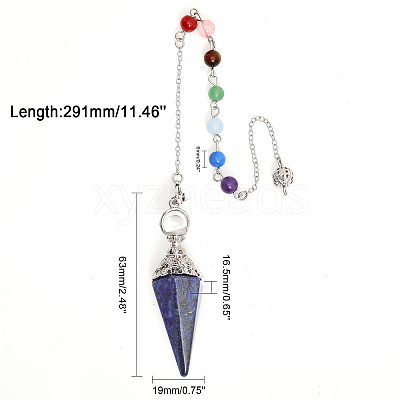 1Pc Natural Lapis Lazuli Hexagonal Pointed Dowsing Pendulums G-CA0001-70B-1