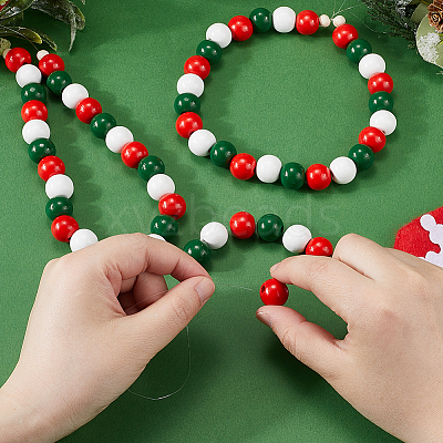 Christmas Theme 5 Strands Spray Painted Natural Wood Beads Strands WOOD-SP0001-02A-1