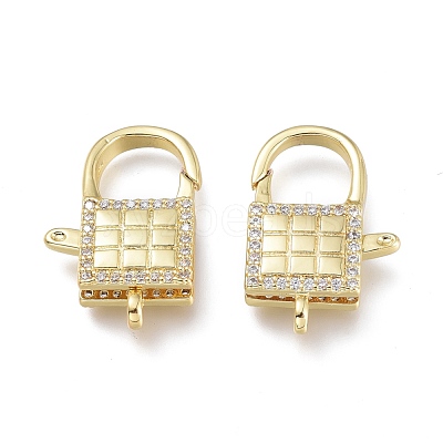 Brass Micro Pave Clear Cubic Zirconia Lobster Claw Clasps ZIRC-Q024-21G-1