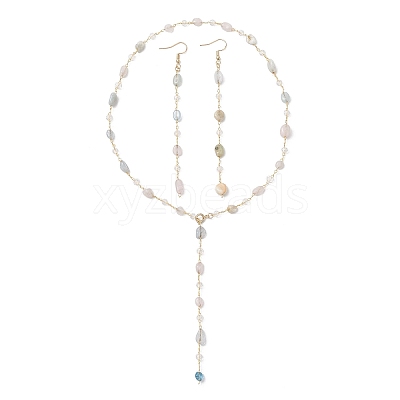 Handmade Natural Morganite Beaded Chains Earring & Necklaces Sets SJEW-JS01342-01-1
