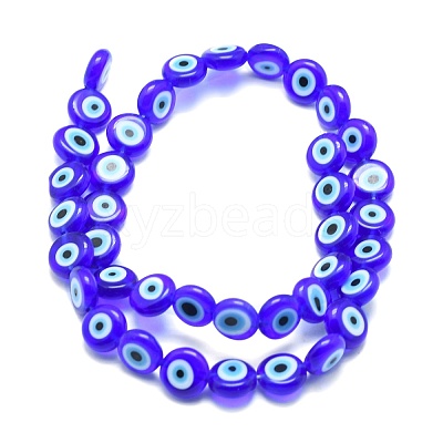 Handmade Evil Eye Lampwork Flat Round Bead Strands LAMP-L058-6mm-12-1