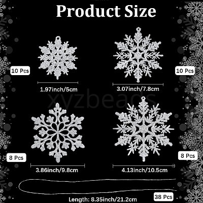 36Pcs Snowflake Plastic Pendant Decorations DIY-CP0013-33B-1