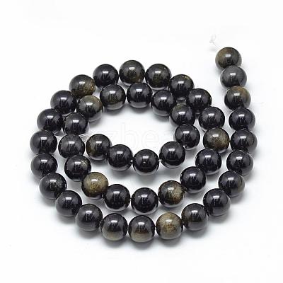 Natural Golden Sheen Obsidian Beads Strands G-R446-10mm-22-1