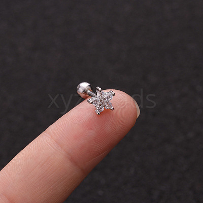 316L Surgical Stainless Steel Micro Pave Clear Cubic Zirconia Flower Cartilage Earrings WG9CD6D-40-1