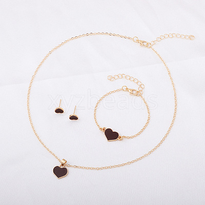 Heart Alloy Enamel Link Bracelets & Stud Earrings & Pendant Necklaces for Women FS-WG7E308-06-1