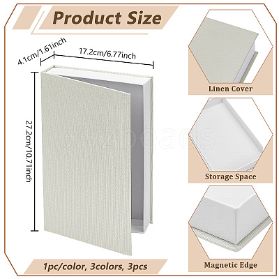 3Pcs 3 Colors Book Shaped Linen Magnetic Storage Boxes CON-GW0001-04-1