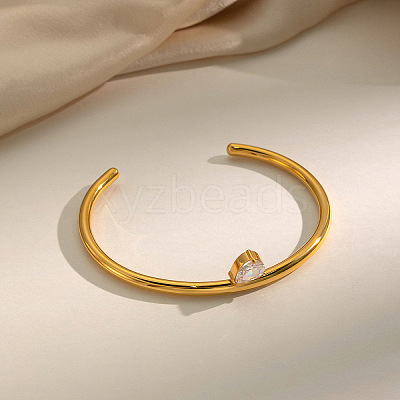 304 Stainless Steel Pave Teardrop Clear Cubic Zirconia Open Cuff Bangles for Women LG0836-1