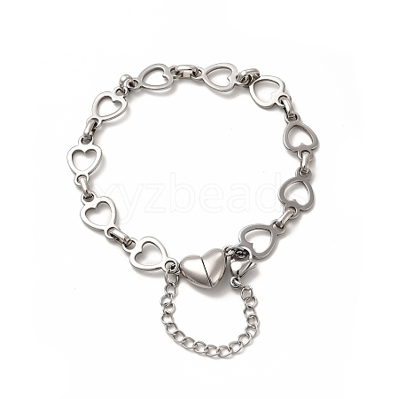 304 Stainless Steel Heart Link Chain Bracelets for Women BJEW-P292-05P-1
