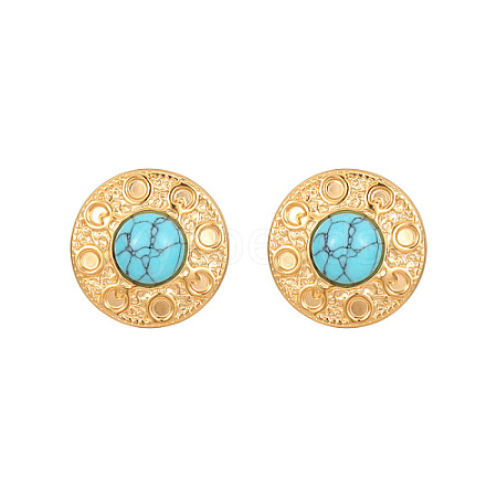 Synthetic Turquoise Flat Round Stud Earrings KQ6681-3-1