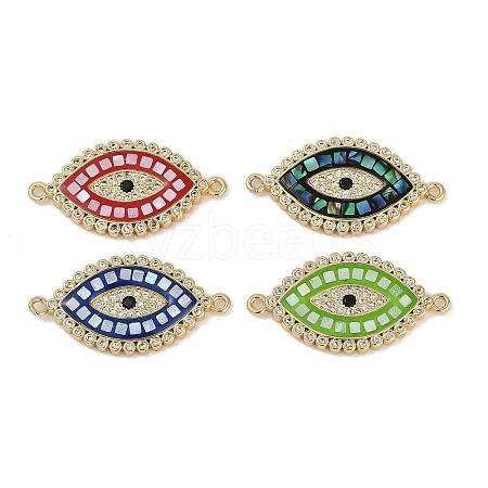 Rack Plating Brass Micro Pave Clear Cubic Zirconia Horse Eye Connector Charms KK-U032-27G-1