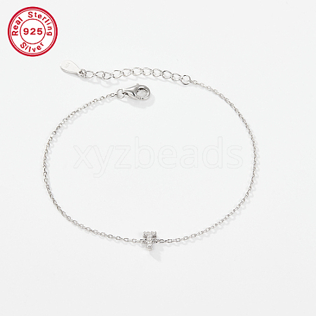 Rhodium Plated 925 Sterling Silver Letter Cubic Zirconia Link Bracelets GI2156-20-1