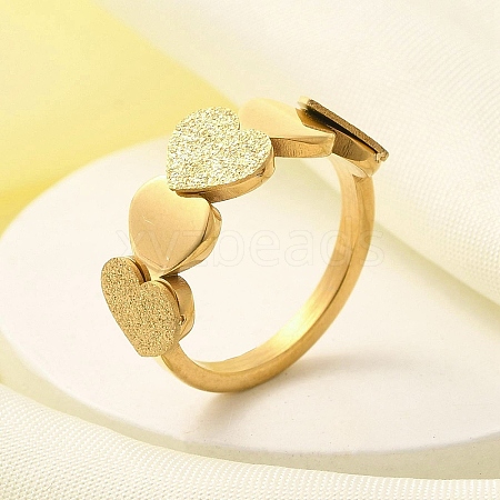 Textured Heart 304 Stainless Steel Finger Ring for Women RJEW-L126-15B-G-1