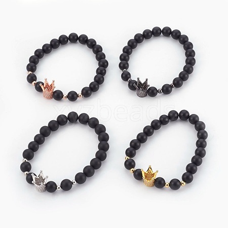 Natural Black Agate(Dyed & Heated) Beads Stretch Bracelets BJEW-JB03966-1