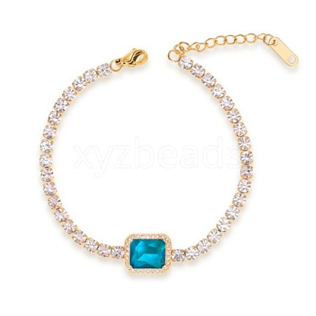 Elegant European Stainless Steel Pave Blue Cubic Zirconia Link Bracelets for Women PD8073-4-1