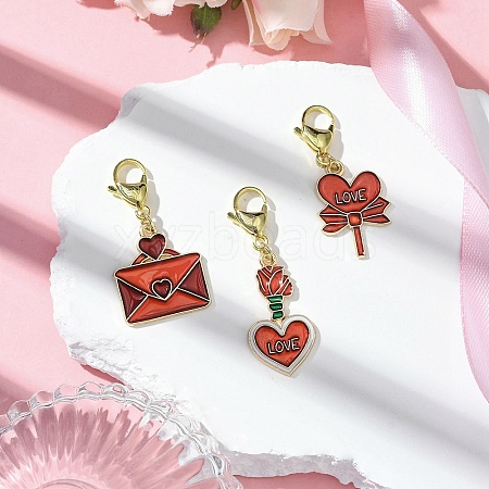 Valentine's Day Envelope Heart Alloy Enamel Pendant Decorations HJEW-JM02897-1