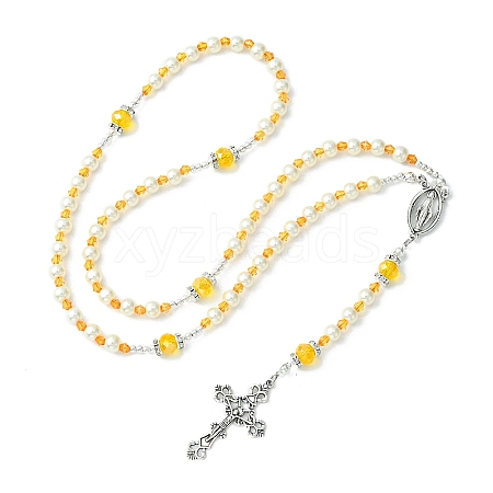 Glass Pearl Rosary Bead Necklace NJEW-TA00082-04-1