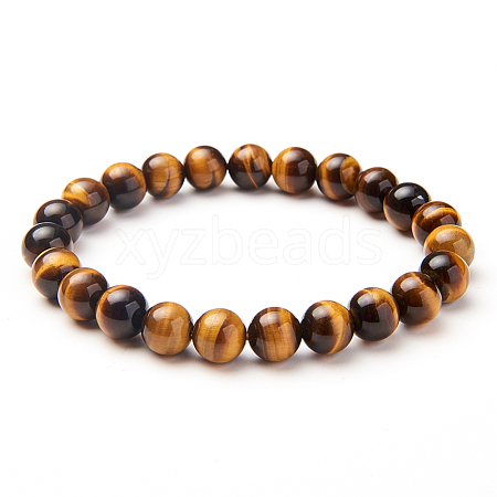 Natural Tiger Eye Round Beads Stretch Bracelets BJEW-N301-8mm-03-1