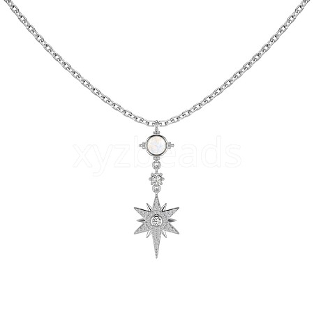 Rhodium Plated 925 Sterling Silver Pave Clear Cubic Zirconia Cable Chain Star of David Pendant Necklaces NJEW-Q342-03P-1