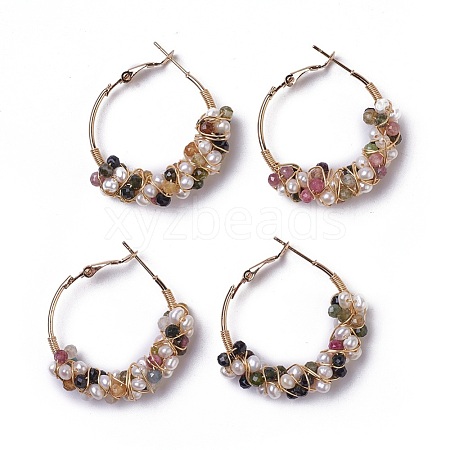 (Jewelry Parties Factory Sale)Pearl Beads Hoop Earrings EJEW-L218-11E-1